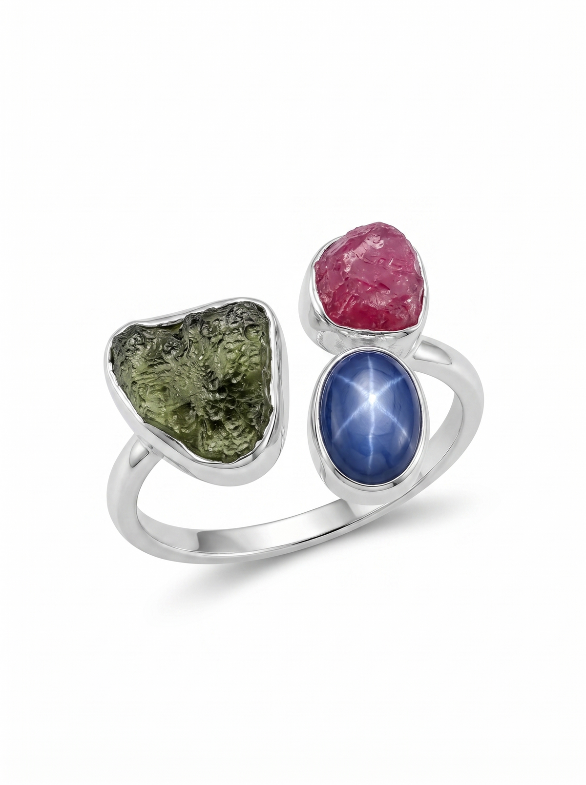 Czech Republic Moldavite Ring, Ruby & Kyanite Gemstone Ring, Natural Gemstone 925 Solid Sterling Silver Handmade Jewelry Ring, Gift For Her
