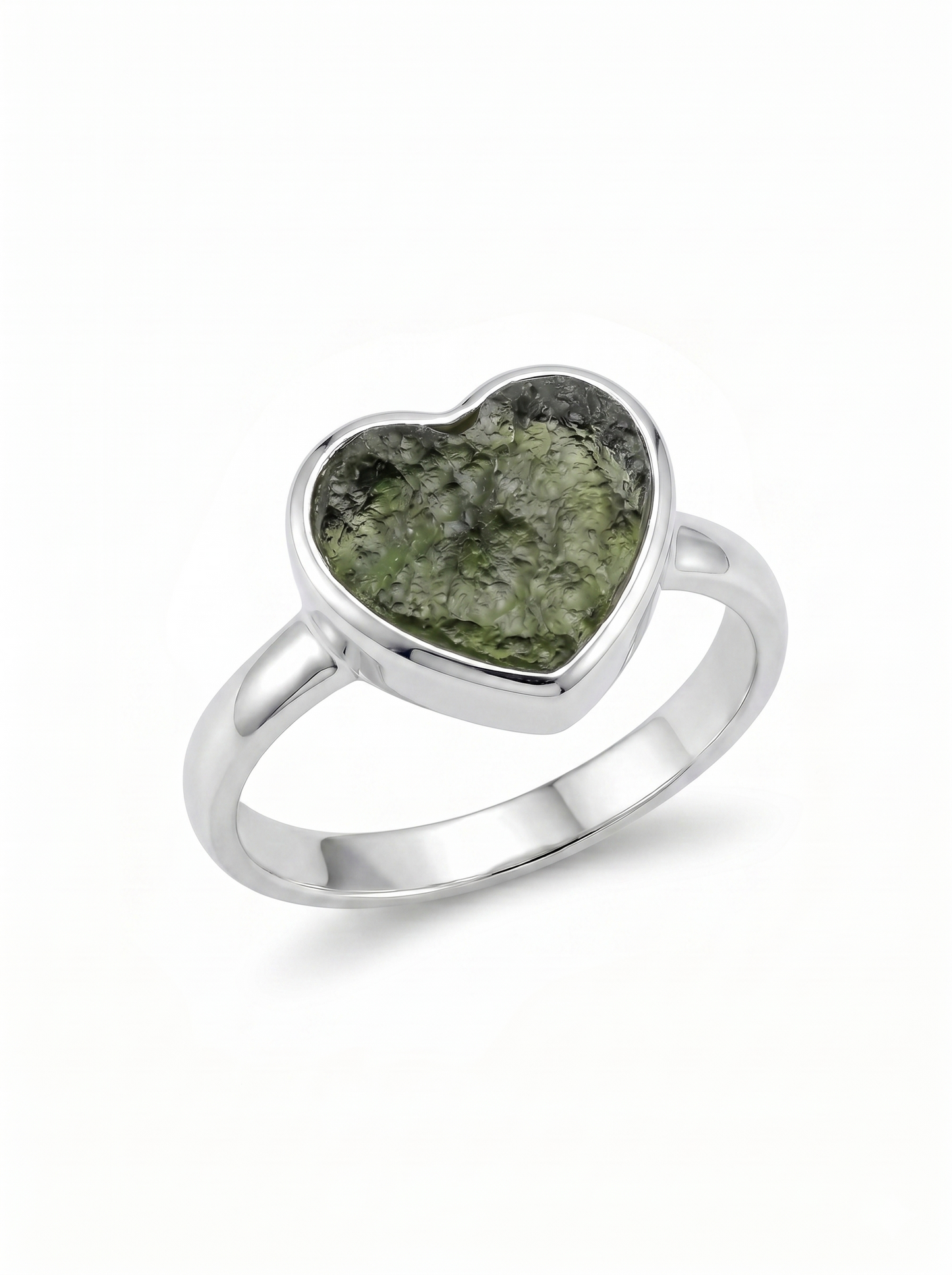 Authentic Czech Republic Moldavite Rough Heart Shaped Gemstone 925 Solid Sterling Silver Handmade Ring Jewelry