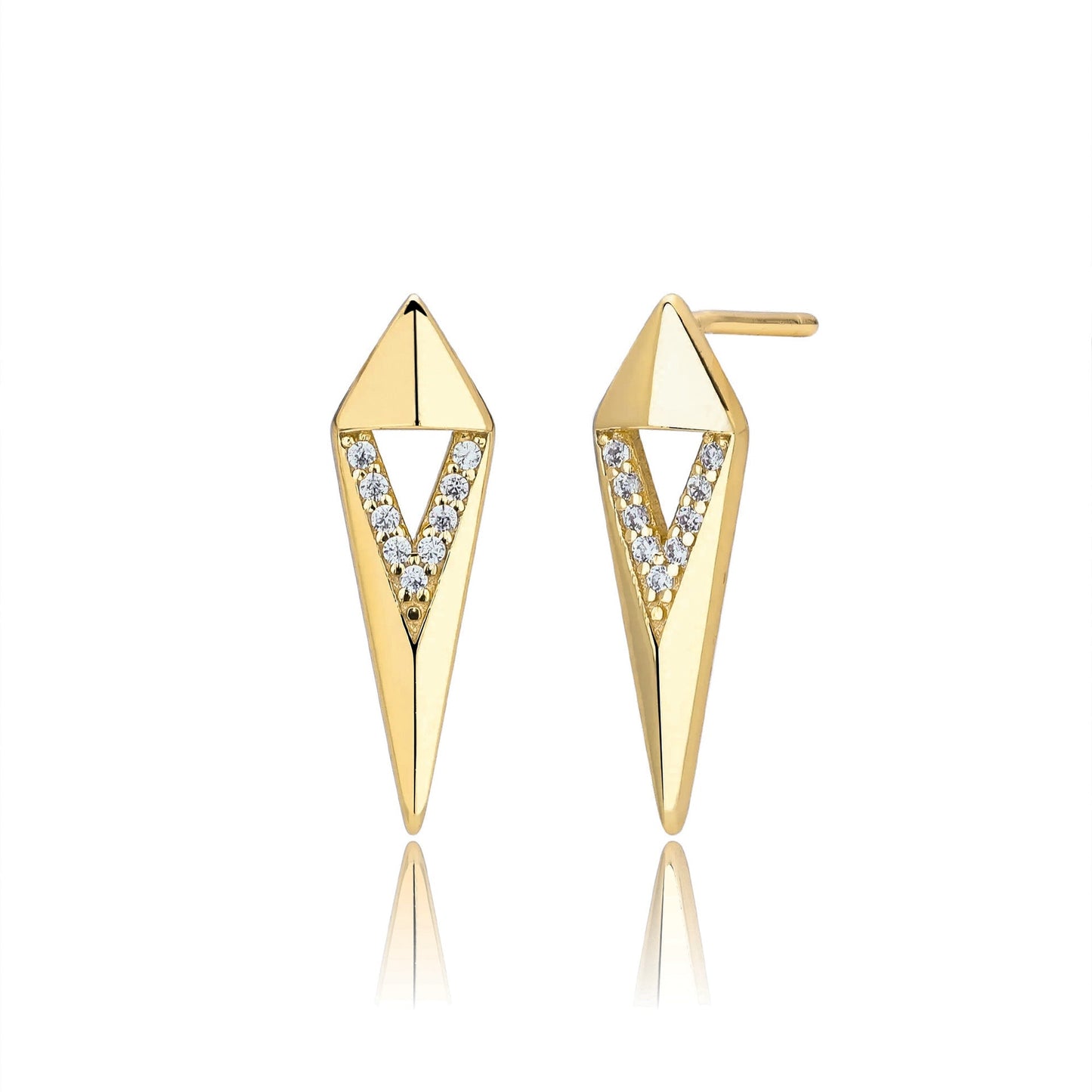 Geometric Rhombus Cubic Zirconia Stud Earrings, Minimalist Cool Luxury Earrings for Women