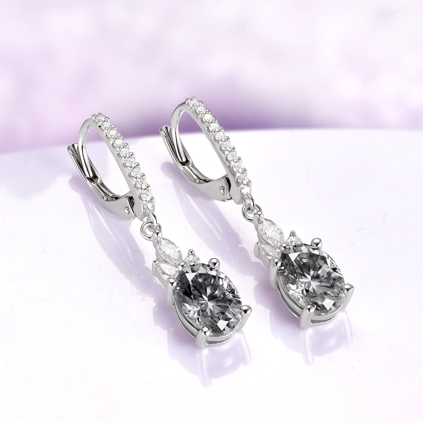 Gray Moissanite Drop Earrings in Sterling Silver
