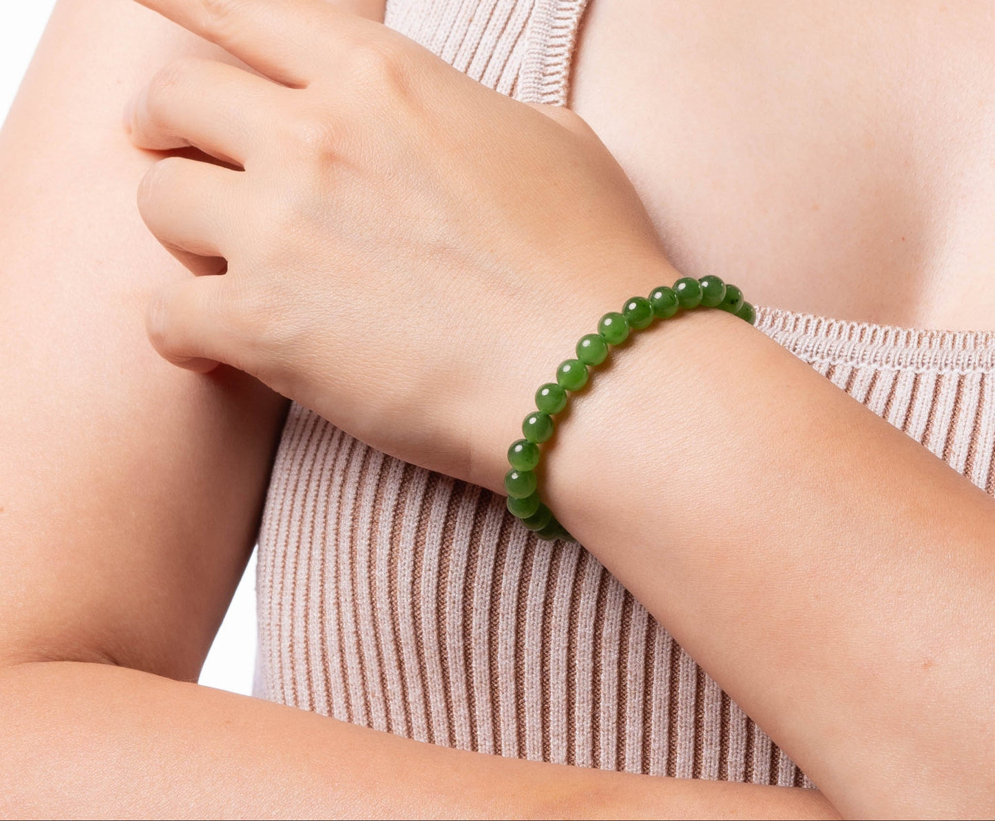 Green Nephrite Jade Bead Bracelet - 6mm