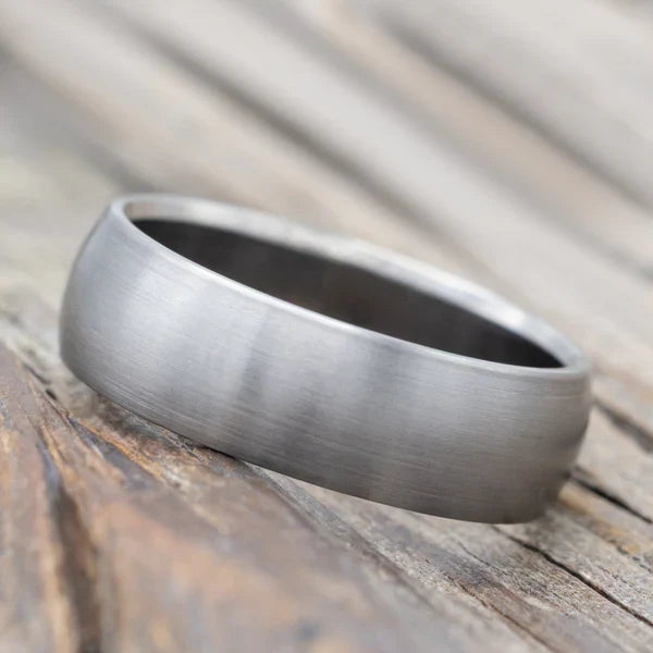 Domed Profile Wedding Band With Brushed Finish - Titanium (6mm) - Size 8