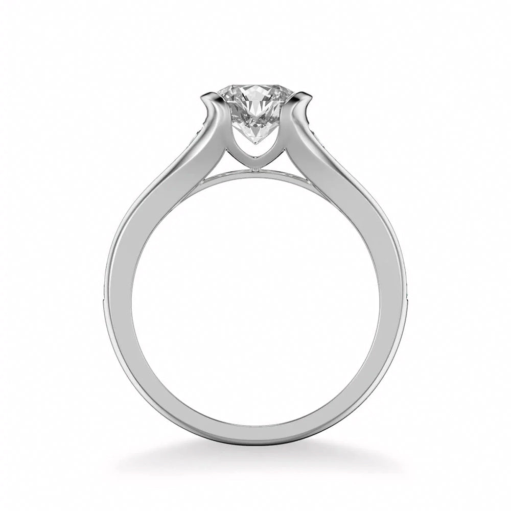 Half Bezel Moissanite Channel Set Accent Engagement Ring