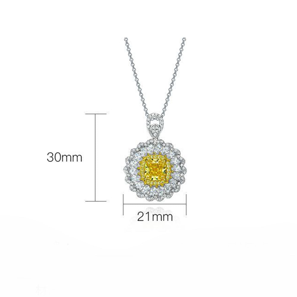 Halo Cushion Yellow Lab-Sapphire Two Tone Sterling Silver Necklace