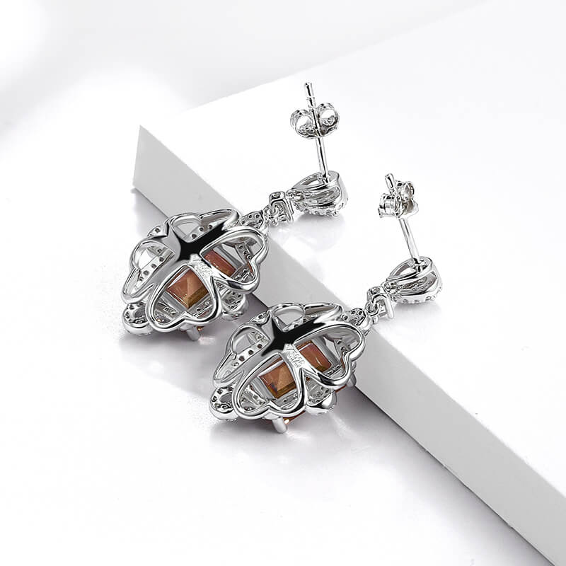 Halo Emerald-Cut Zultanite Diaspore Drop Earrings In Sterling Silver