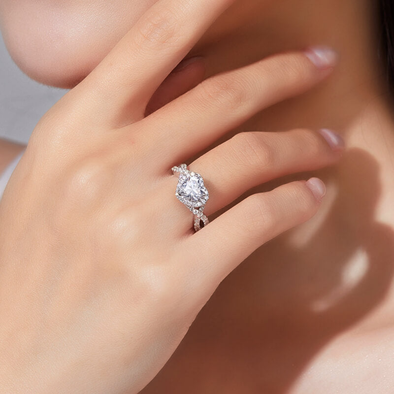 Halo Heart Moissanite Twisted Pave Engagement Ring