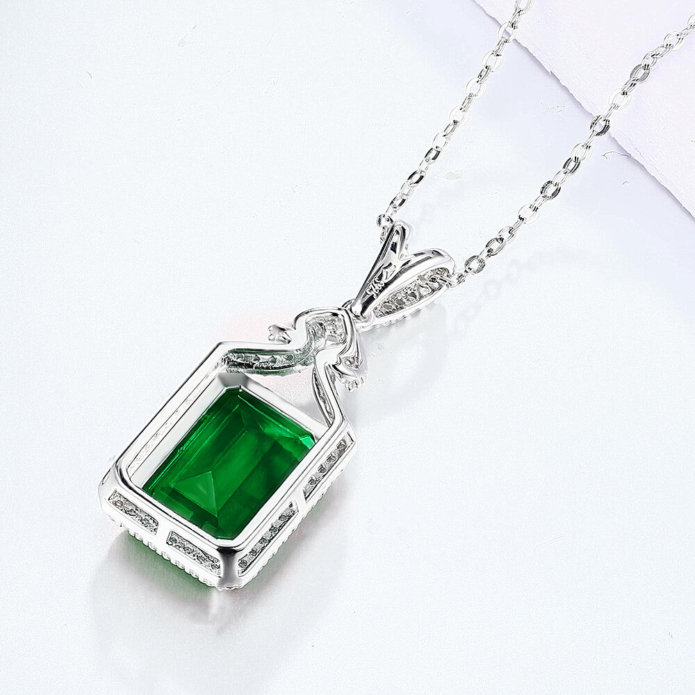 Halo Lab-Created Emerald Sterling Silver Necklace