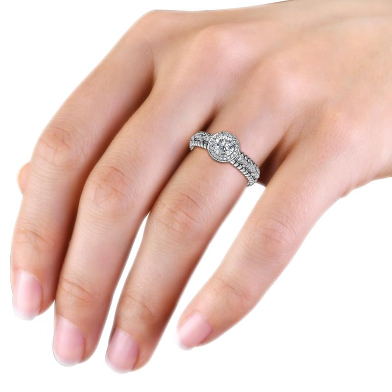 Halo Moissanite Triple Row Bubble Cable Shank Engagement Ring