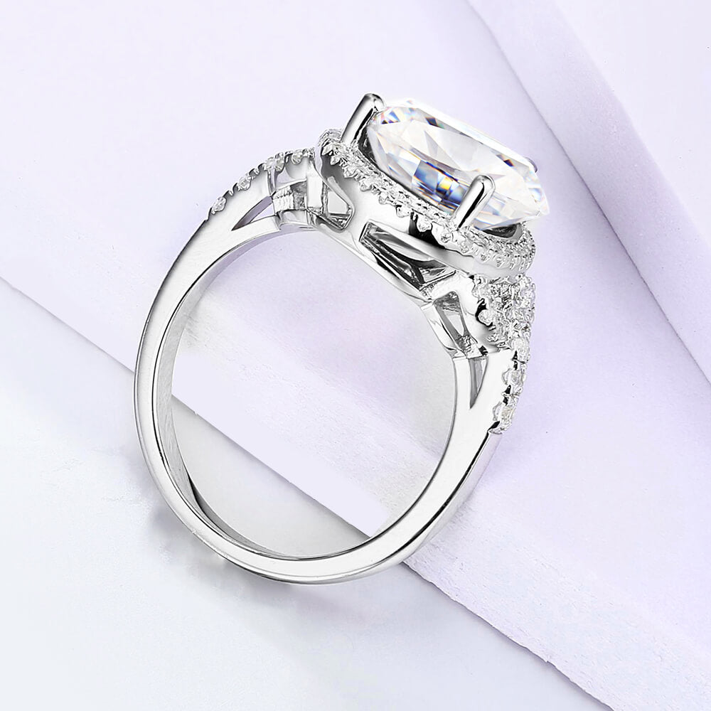 Halo Pear Cut Moissanite Side Stone Engagement Ring