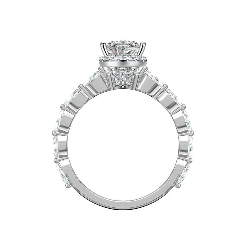 Halo Pear Moissanite With Marquise Accents Bridal Engagement Ring Set
