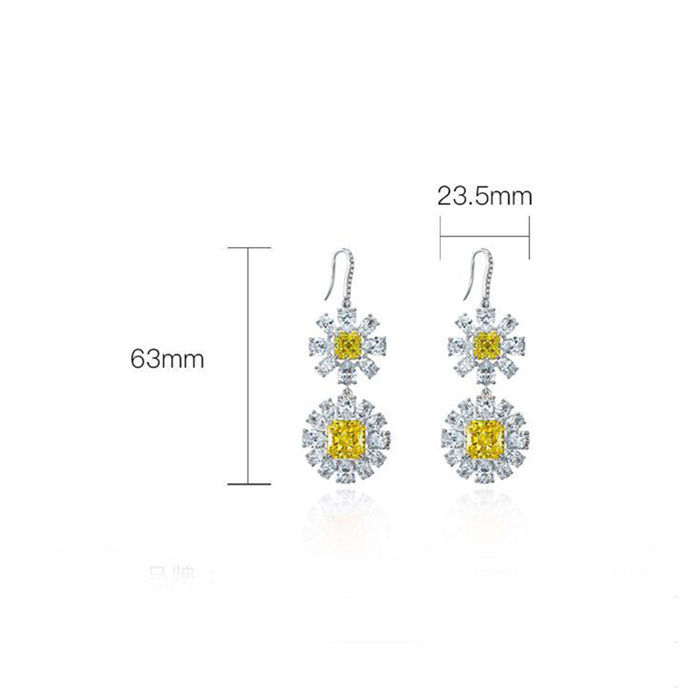 Halo Princess Lab-Sapphire Sterling Silver Drop Earrings