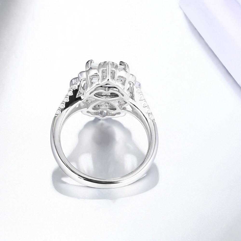 Halo Radiant Cut Moissanite Split Shank Engagement Ring