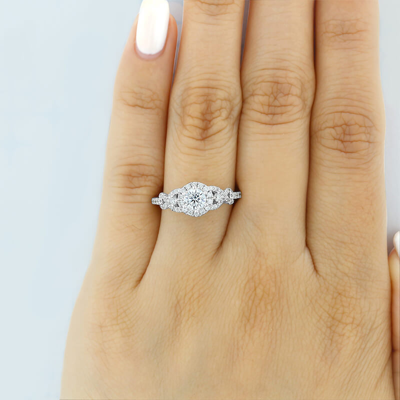 Halo Round Moissanite Infinity Accents Pave Engagement Ring