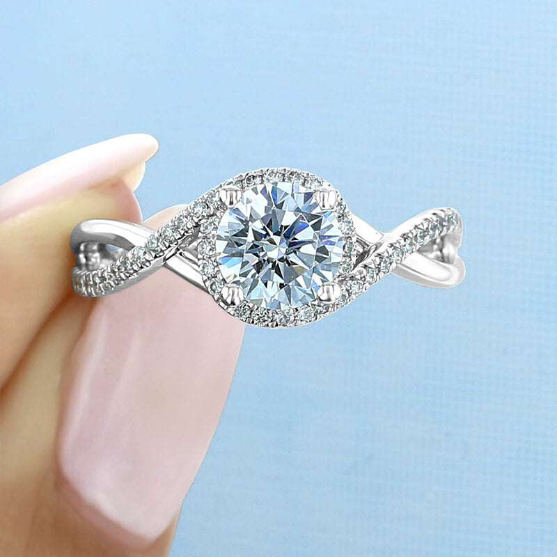 Halo Twisted Moissanite Crisscross Pave Engagement Ring