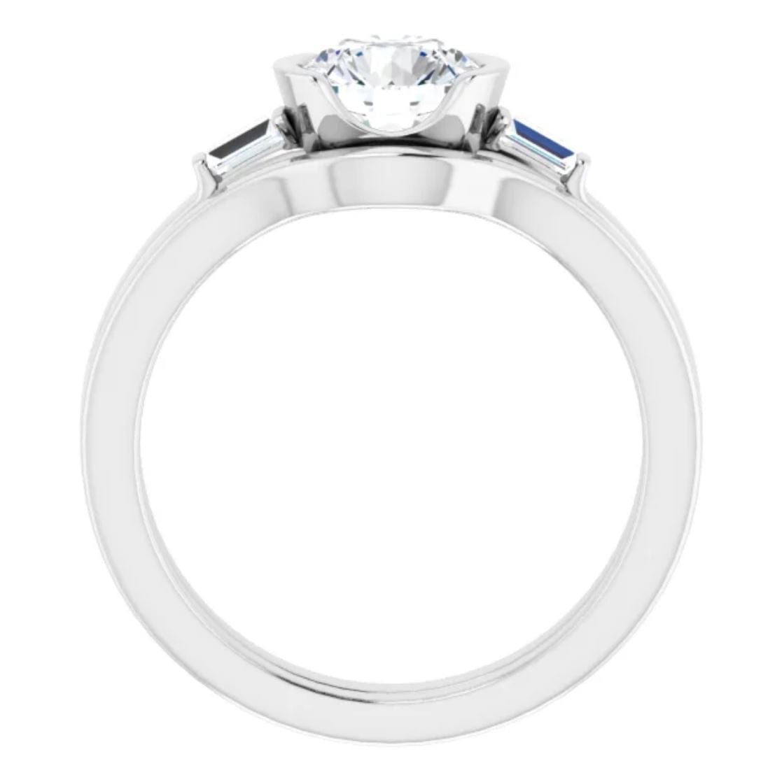 Harper Bridal Set - 1CTW Round Lab Diamond & Baguette Accented Half Bezel Engagement Ring & Band