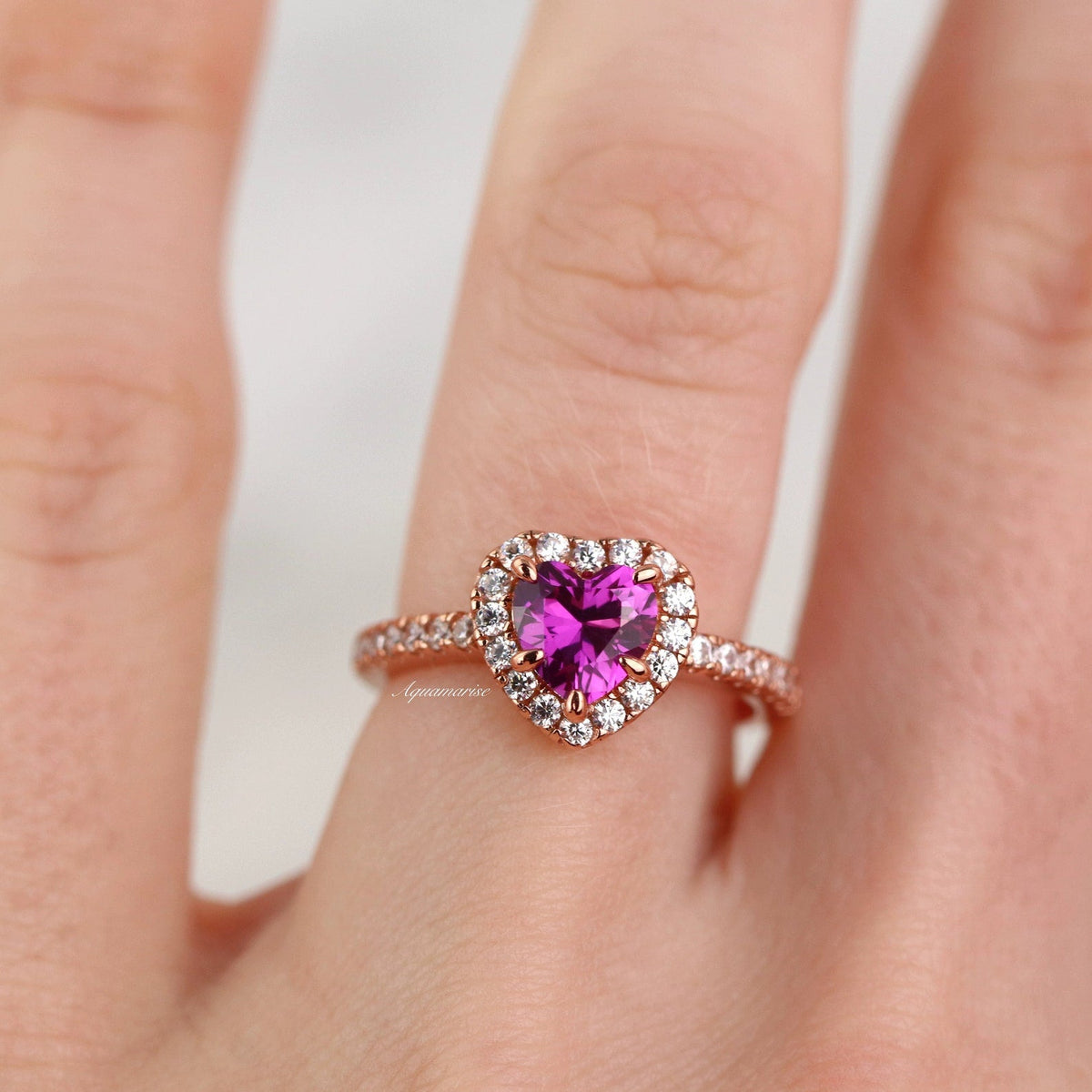 Heart Cut Ruby Promise Ring in 14K Rose Gold Vermeil