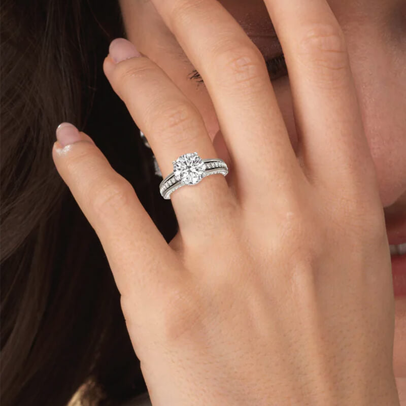 Hidden Halo Moissanite Split Shank Trio Pave Engagement Ring