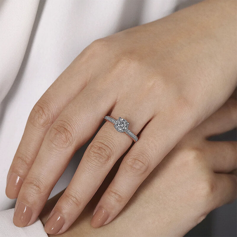 Hidden Halo Round Moissanite Pave Two Tone Engagement Ring