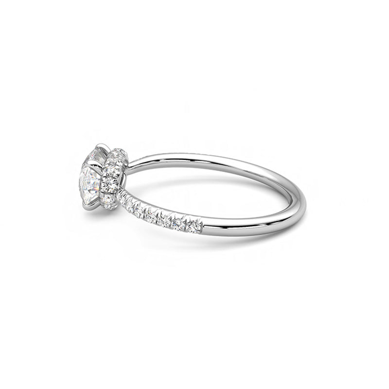 Horizontal Hidden Halo Oval Moissanite Pave Engagement Ring