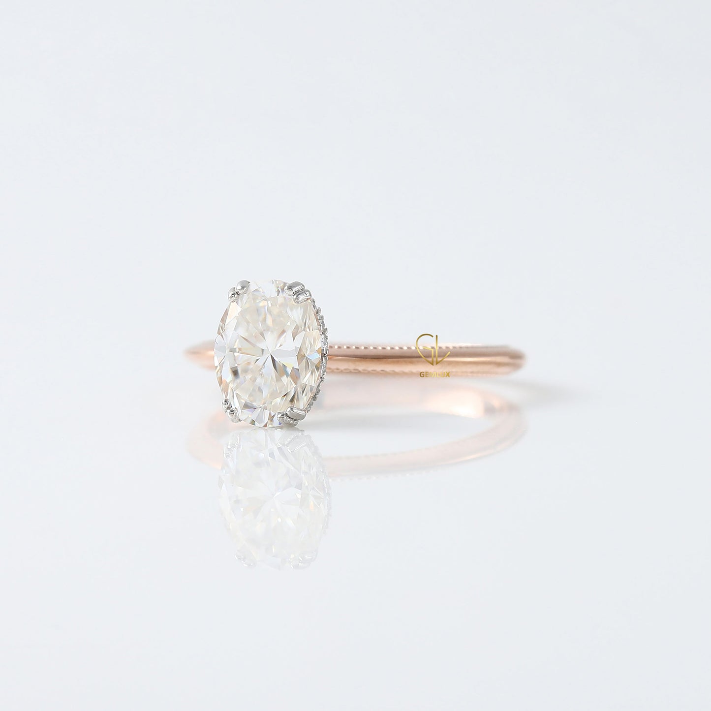 IGI Certified Oval Cut Lab Grown Diamond Hidden Halo Engagement Ring