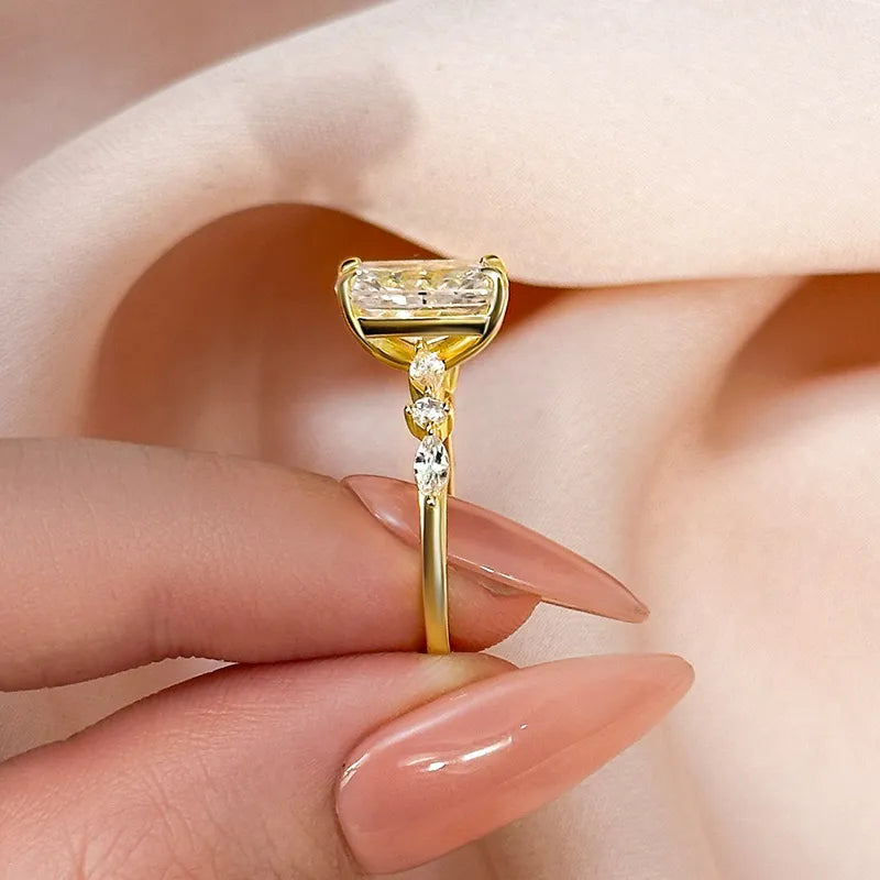 Lavish Radiant Cut 3.5ct Side Stone Engagement Ring In Sterling Silver