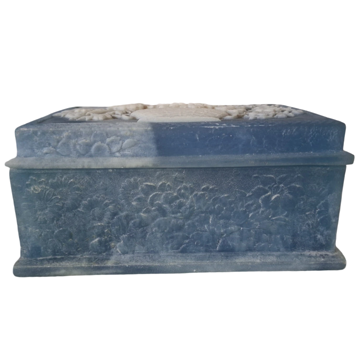 Vintage Blue Incolay Stone Floral Trinket Box