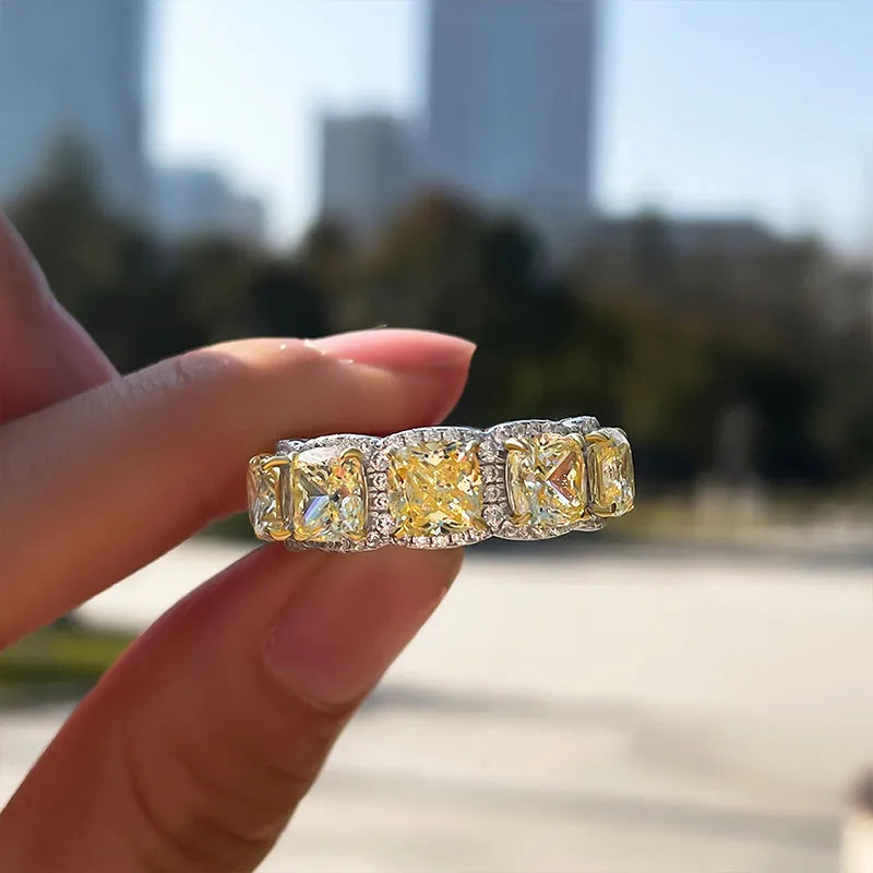 Tantalizing 925 Sterling Silver Cushion Cut Yellow Stone Wedding Ring