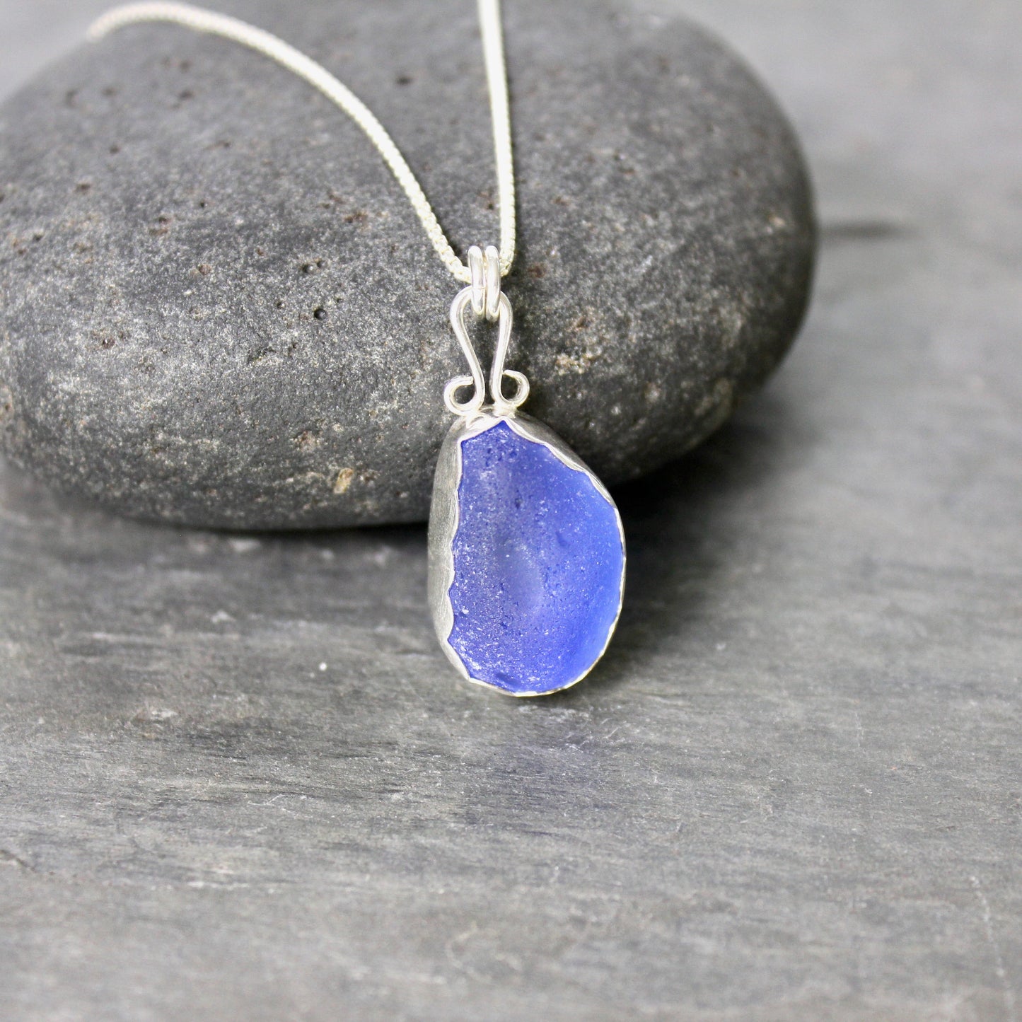 Chubby Cobalt Blue Sea Glass Necklace | Sterling Silver | Handmade