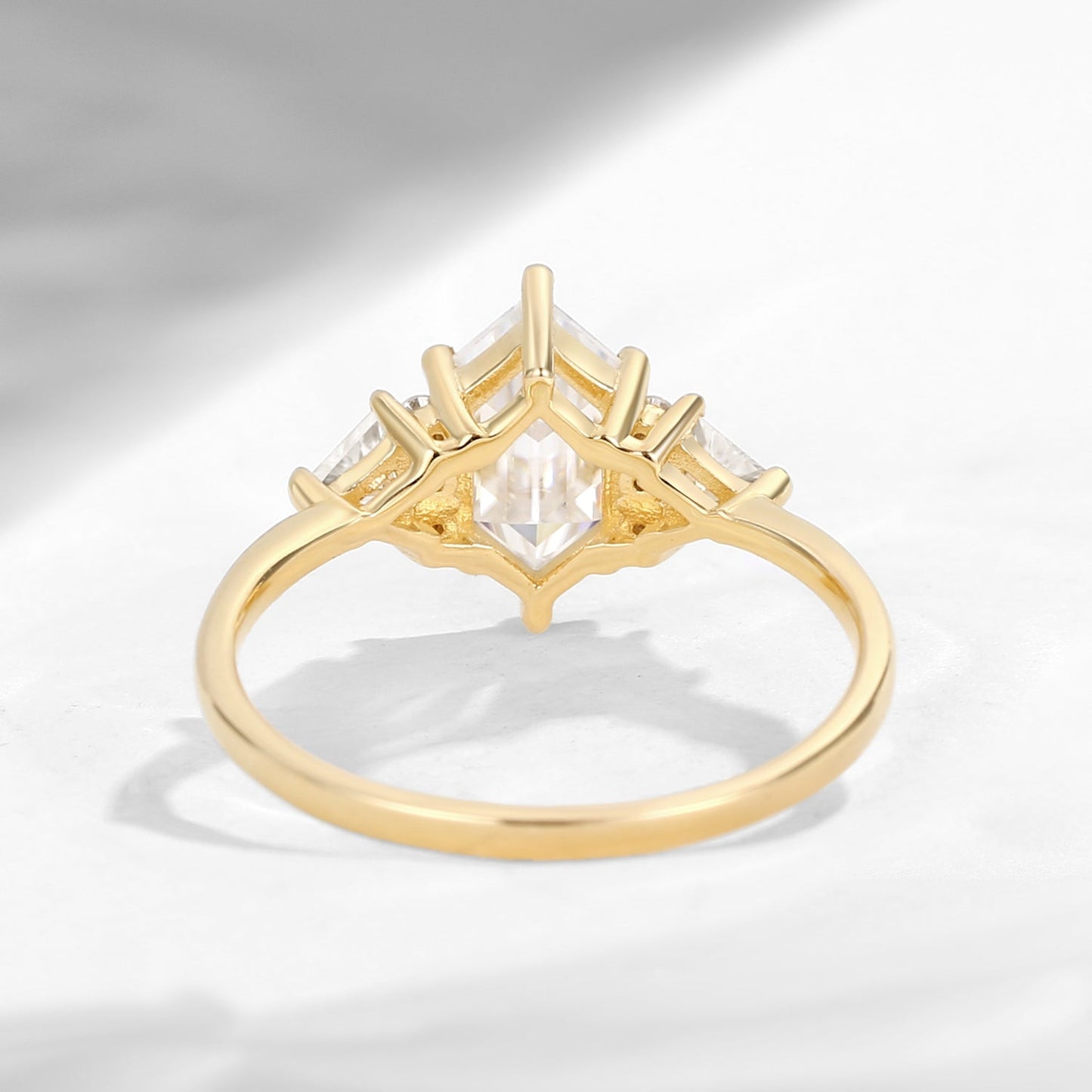 Classic Cluster Long Hexagon Cut Moissanite Engagement Ring