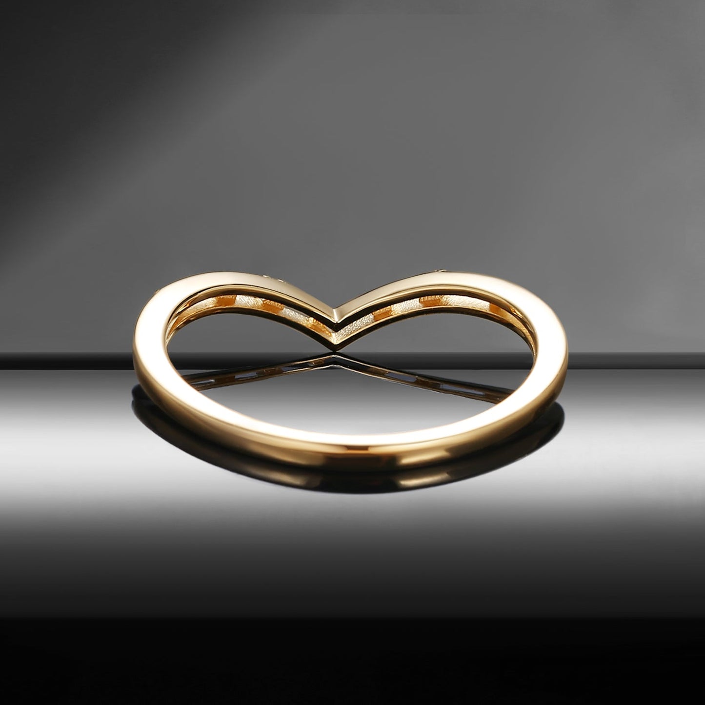 Unique Chevron Moissanite Moon Inspired Wedding Band