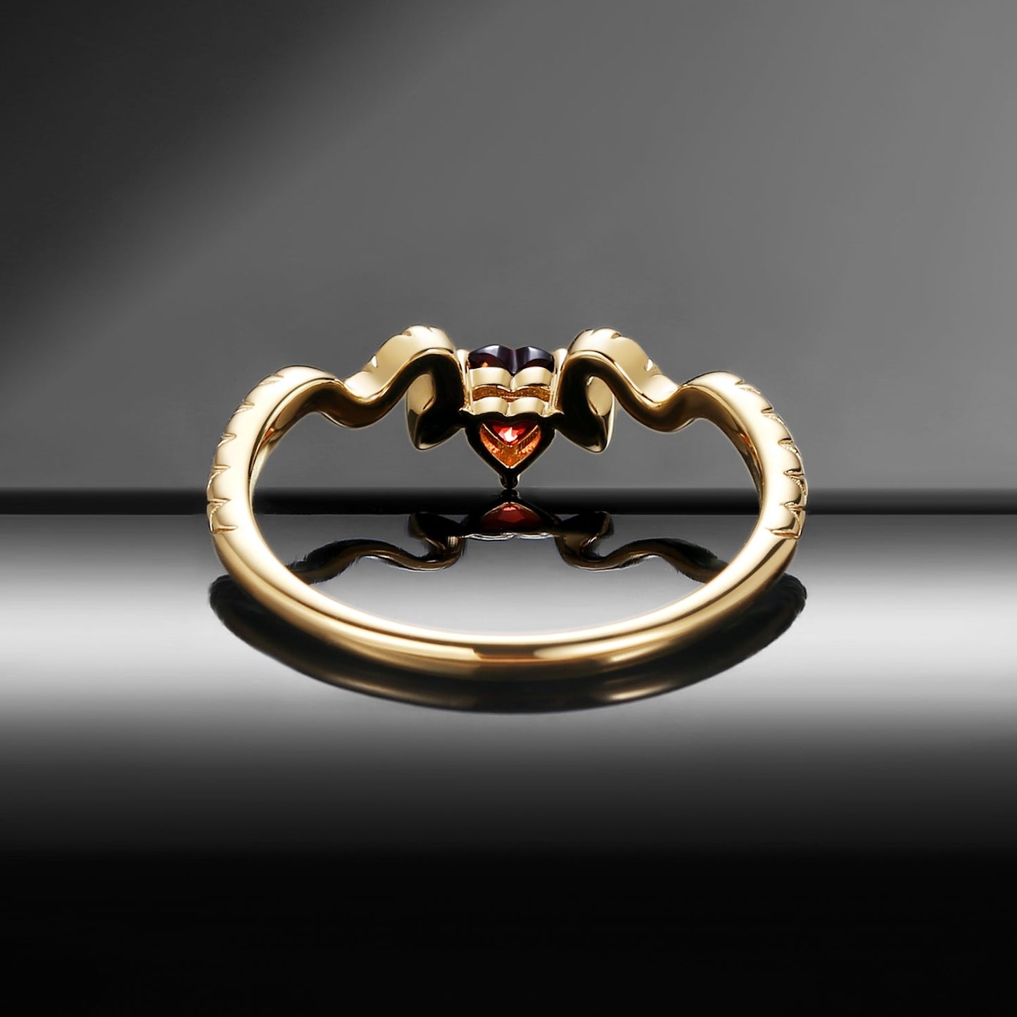 Unique Gothic Style Heart Shaped Garnet 'Serpent's Embrace' Wedding Band