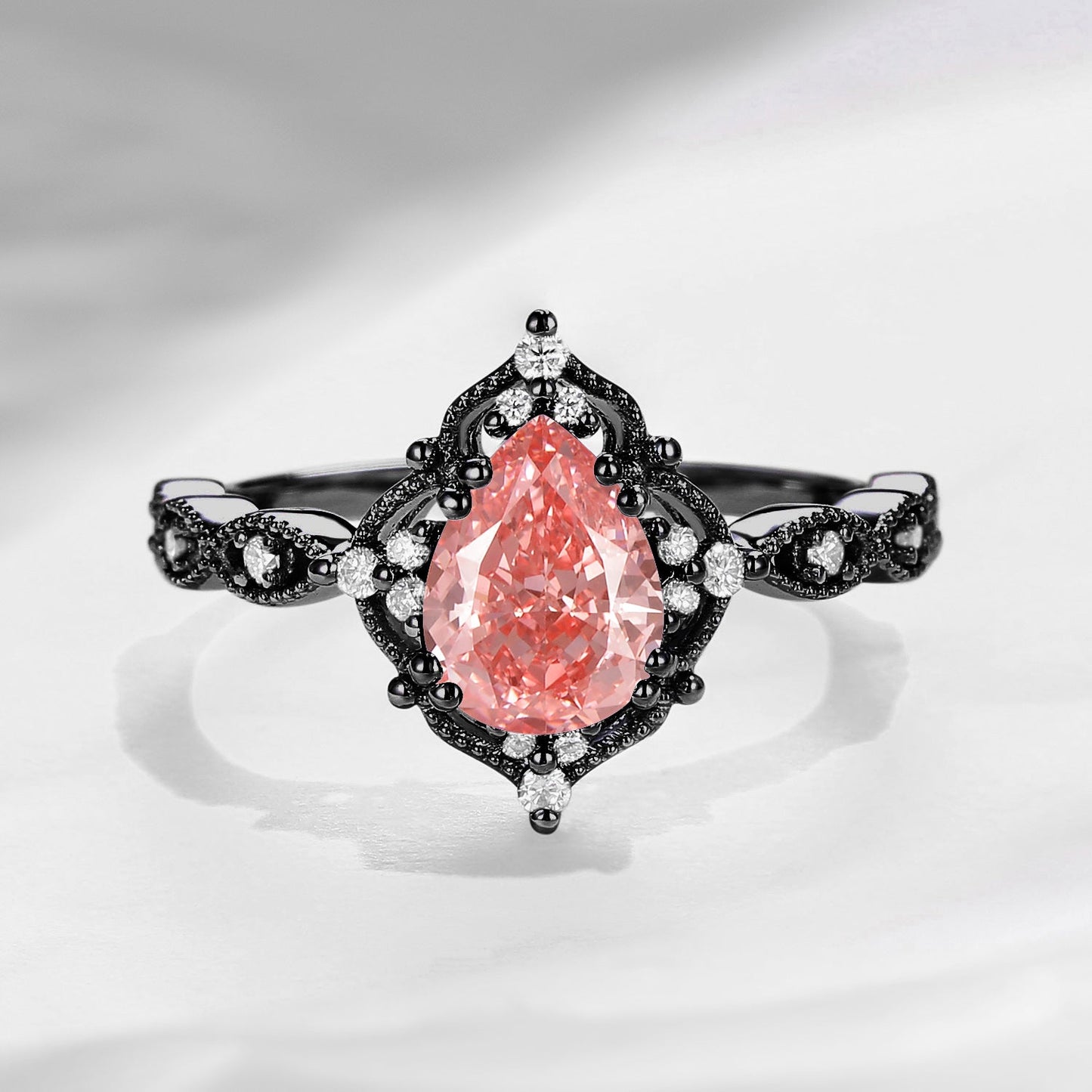 IGI Certificated Vintage Inspired Pear Lab Pink Diamond Engagement Ring