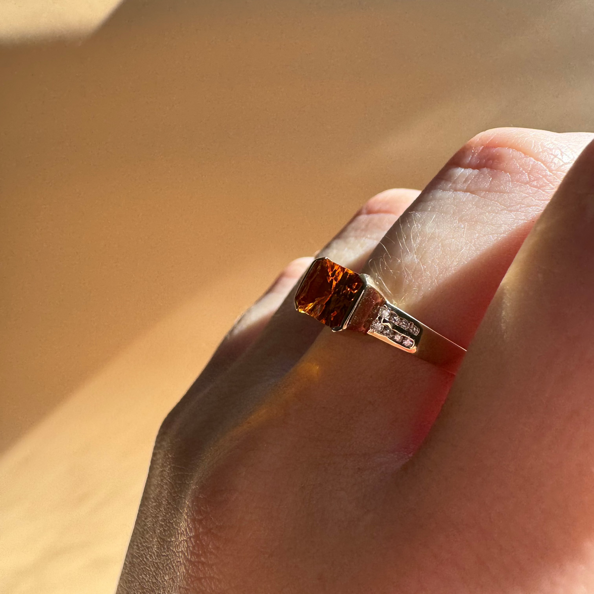 1.30 CT Citrine and Diamond East-West Ring | 14K Yellow Gold