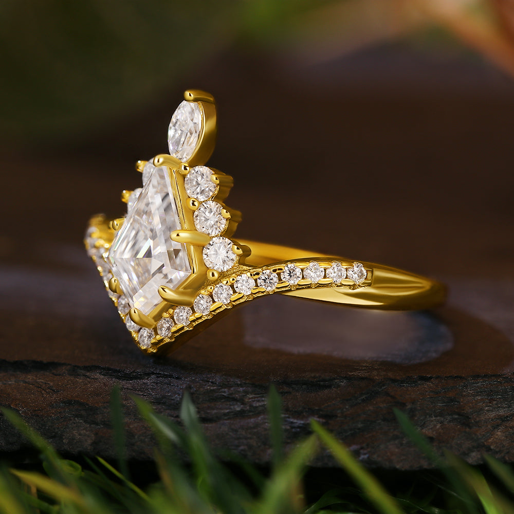 1.31ct Kite Cut Accents Vintage Crown Design Engagement Ring