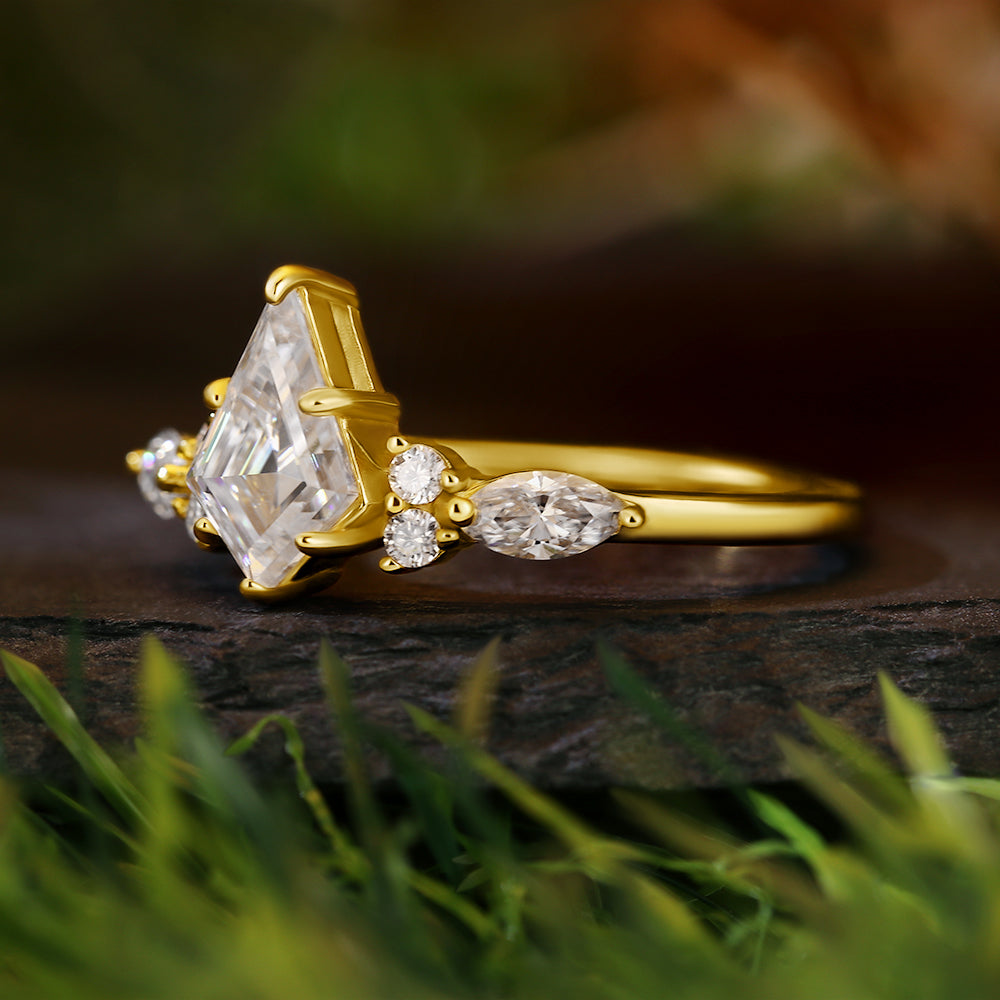 1.45 ct Kite Cut Moissanite Cluster Engagement Ring
