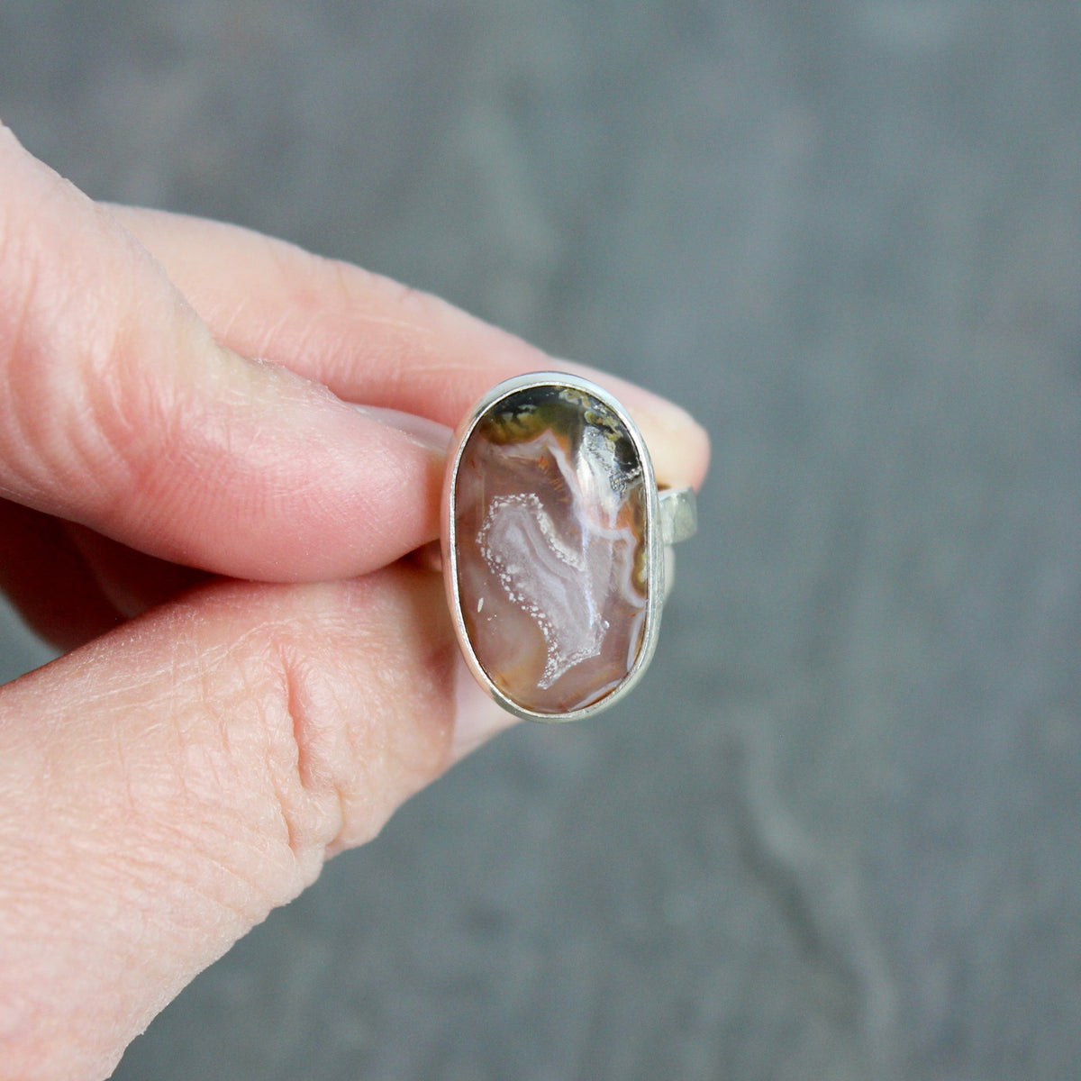 Agua Nueva Agate Statement Ring Size 6 | Mexican Gemstone | Handmade Sterling Silver