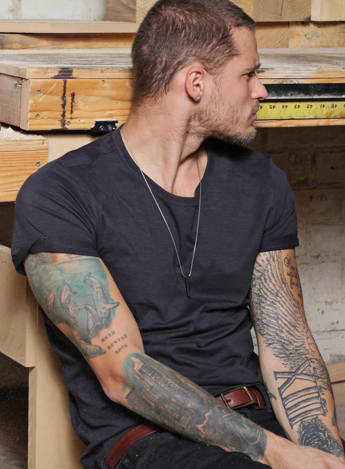 FINAL SALE Black Bar Men's Necklace