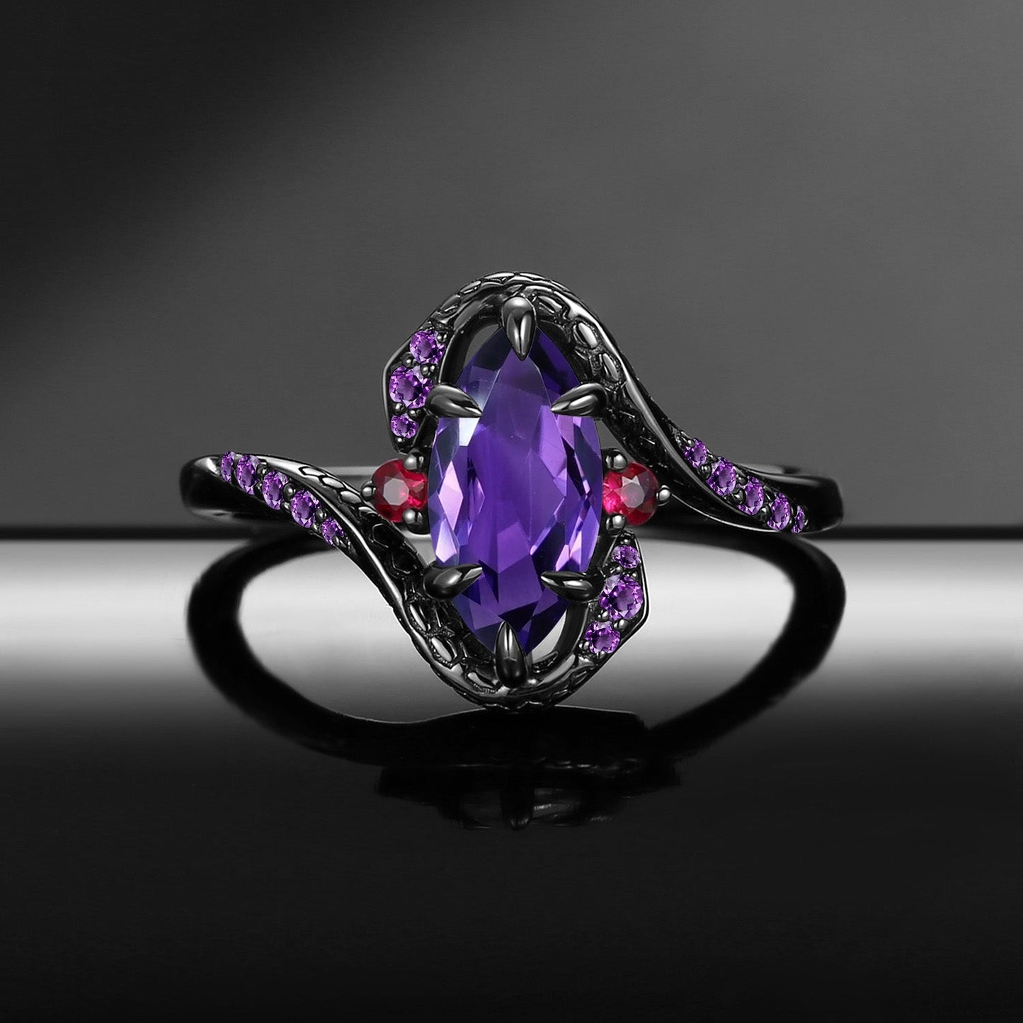 Serpent's Embrace - Gothic Marquise Cut Amethyst Twisted Snake Engagement Ring