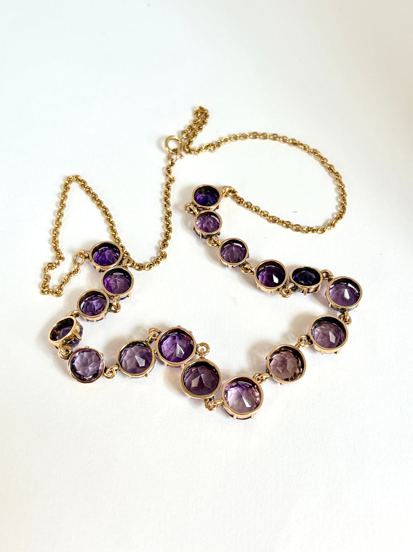 Stunning, 9ct Gold, Amethyst Fringe Necklace, Hallmarked 9ct Gold, Sheffield, 1980