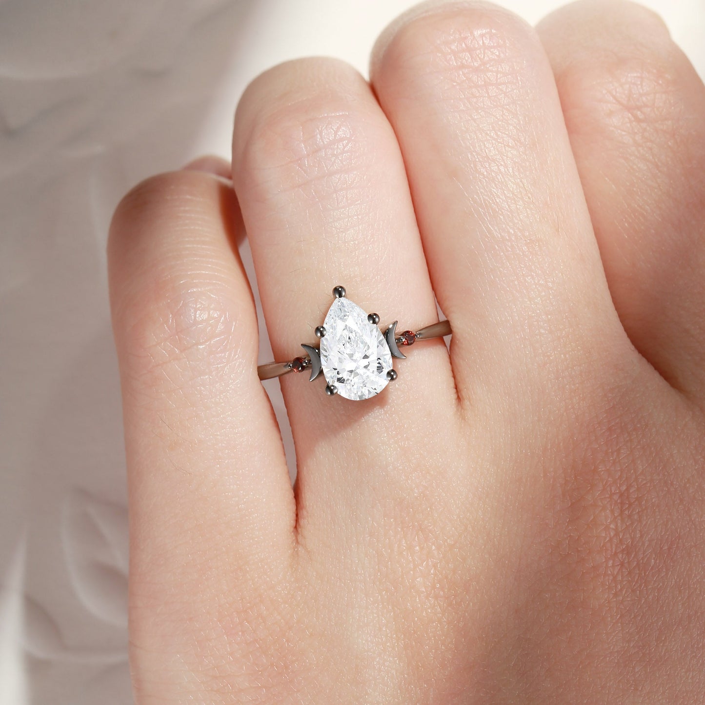 Pure Moon | Pear Cut Moissanite Moon Inspired Engagement Ring