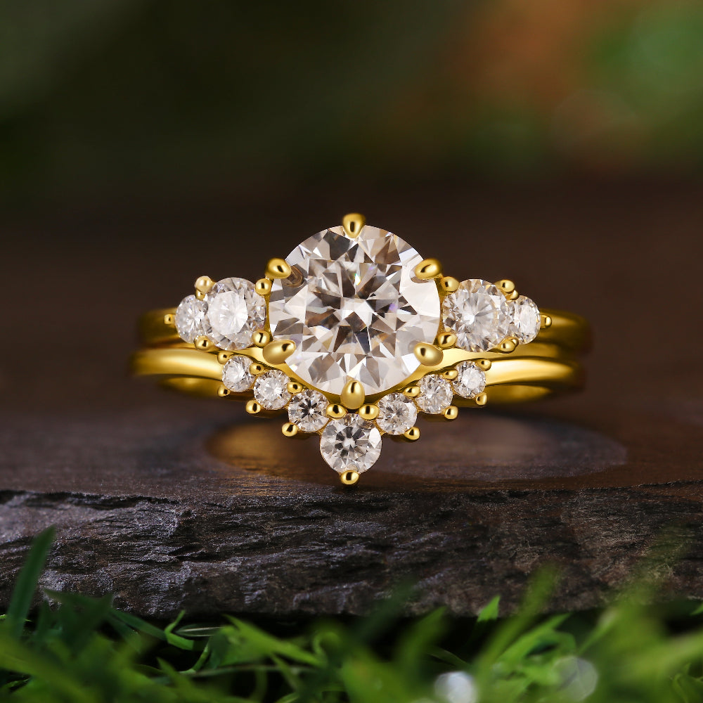 1.77CT Round Cut Moissanite Vintage-Inspired Bridal Ring Set