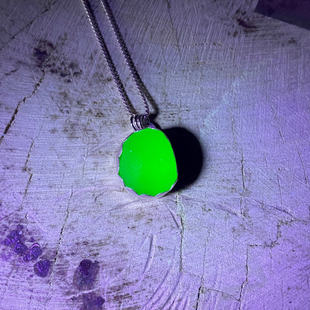Lime Green UV Sea Glass Lime Necklace
