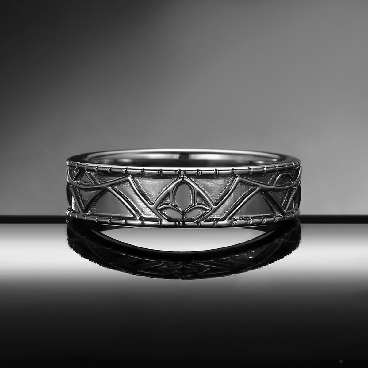 Gothic Moissanite Bat Inspired Vintage Filigree Wedding Band