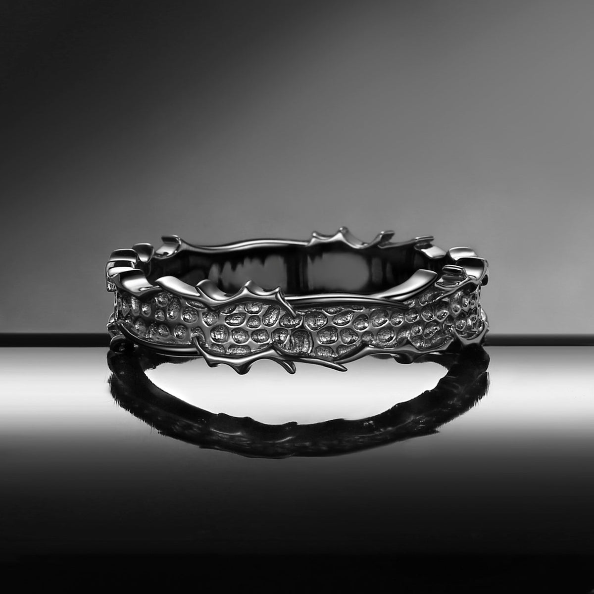Unique Engraving Black Gold Bat Wing Inspired Wedding Band