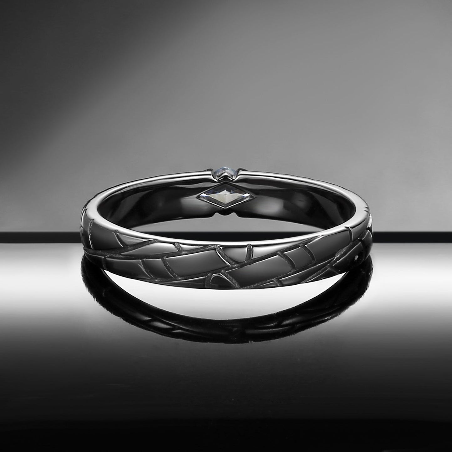 Gothic East to West Kite Moissanite Spider Web Filigree Wedding Band