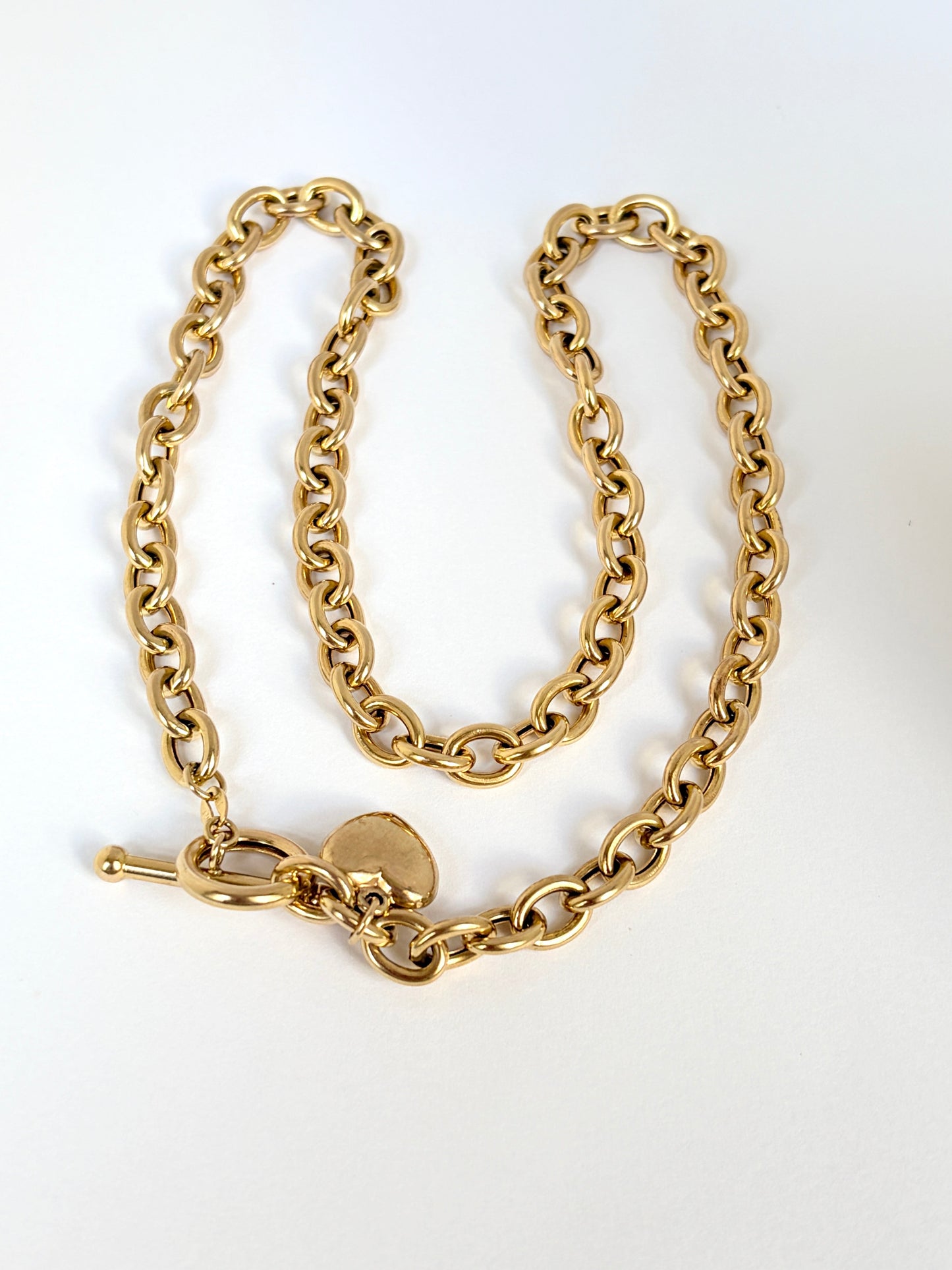 Classic, 18 inch, Vintage, Cable Link Chain with Toggle clasp and Puiffy Heart, 15.62g