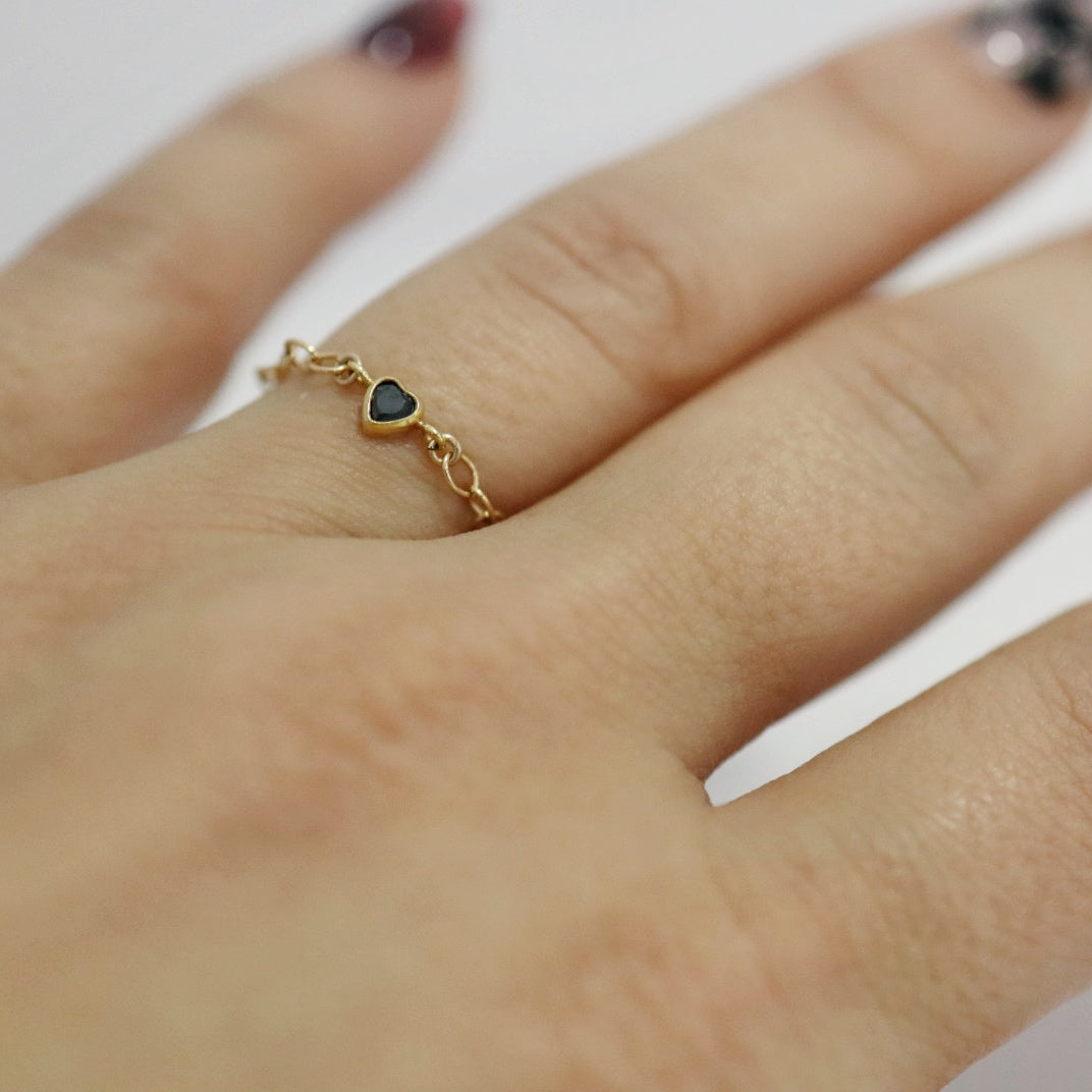 Black and Gold Fill Heart Chain Ring