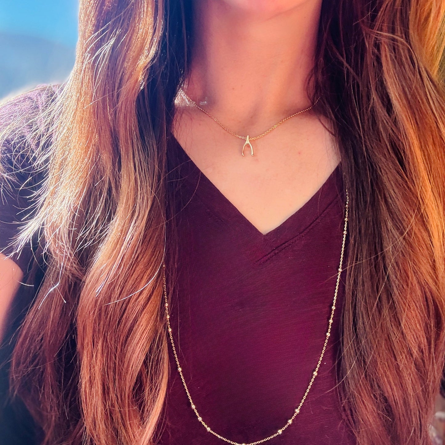 Gold Lucky Wishbone Necklace