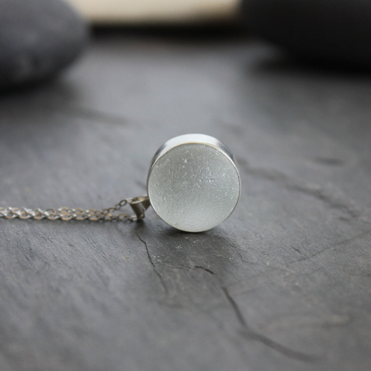 White Sea Glass Marble Necklace | Sterling Silver | Handmade | Beach Jewelry