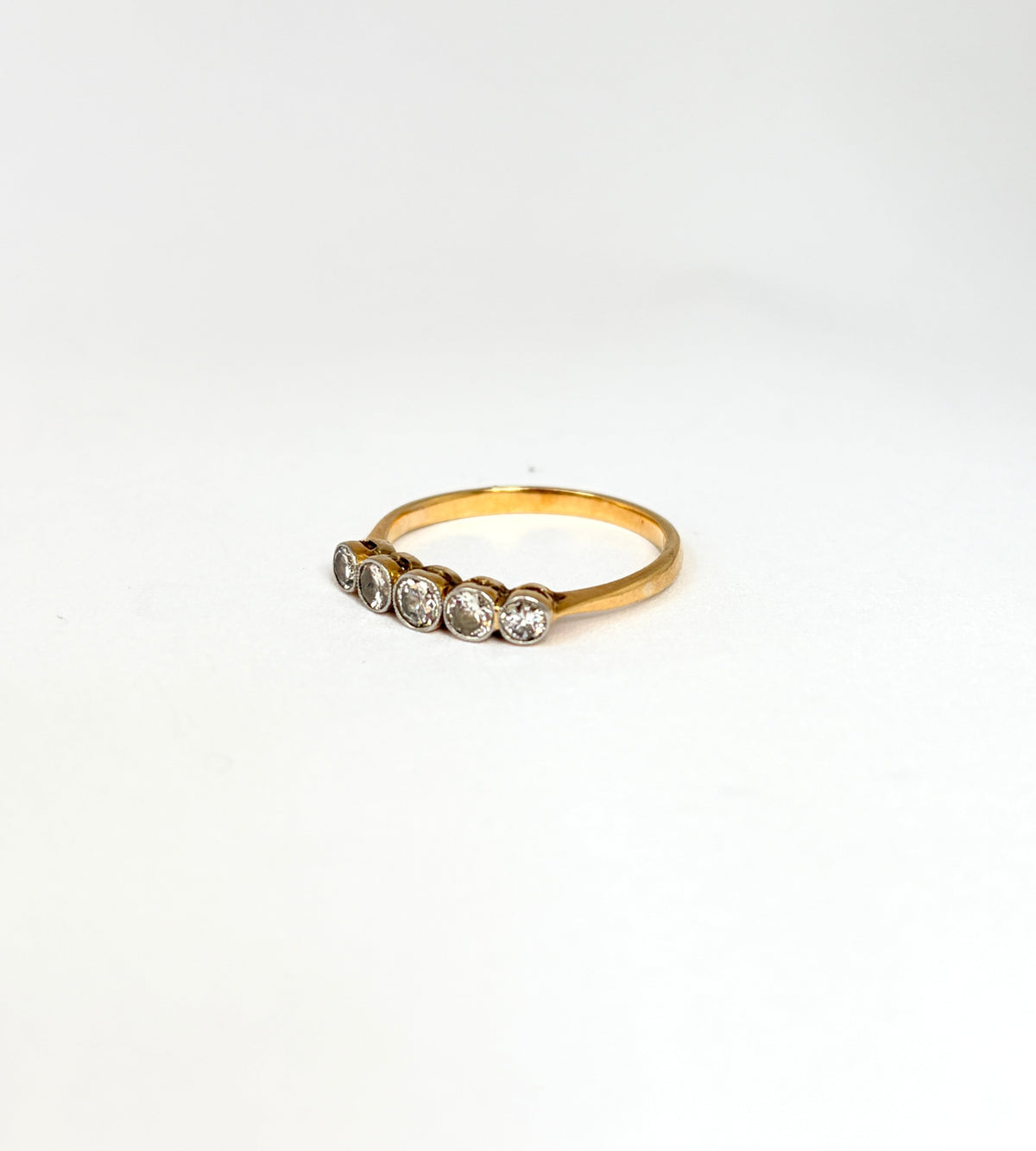 Antique, Edwardian, 18ct Gold and Platinum, Five Stone Diamond Ring
